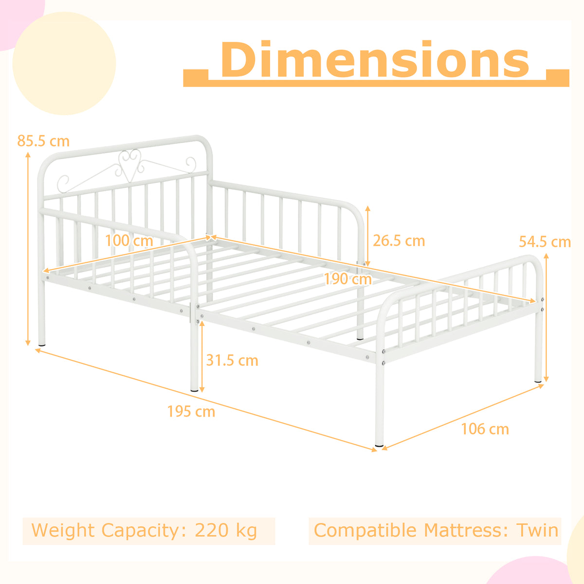 Metal Daybed Extendable Daybed Heavy Duty Slats Support Mattress Black/White
