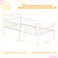 Metal Daybed Extendable Daybed Heavy Duty Slats Support Mattress Black/White
