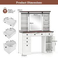 Giantex Farmhouse Vanity Desk with Barn-Style Sliding Mirror, Makeup Vanity Table w/ 3 Lighting Modes & Adjustable Brightness