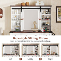 Giantex Farmhouse Vanity Desk with Barn-Style Sliding Mirror, Makeup Vanity Table w/ 3 Lighting Modes & Adjustable Brightness