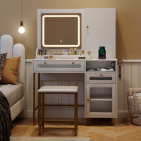 Makeup Vanity Table Modern Dressing Table and Stool Set with Mirror and Lights