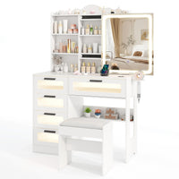 Makeup Vanity Desk with Mirror and Lights, Dressing Table and Stool Set with Charging Station