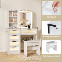 Makeup Vanity Desk with Mirror and Lights, Dressing Table and Stool Set with Charging Station