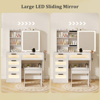 Makeup Vanity Desk with Mirror and Lights, Dressing Table and Stool Set with Charging Station