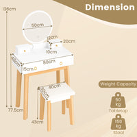 Giantex Dressing Table Stool Set, Makeup Desk Dresser with LED Makeup Mirror and Jewelry Storage Drawers