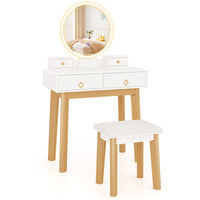 Giantex Dressing Table Stool Set, Makeup Desk Dresser with LED Makeup Mirror and Jewelry Storage Drawers