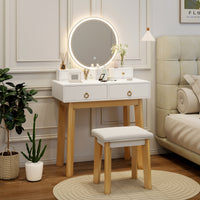 Giantex Dressing Table Stool Set, Makeup Desk Dresser with LED Makeup Mirror and Jewelry Storage Drawers