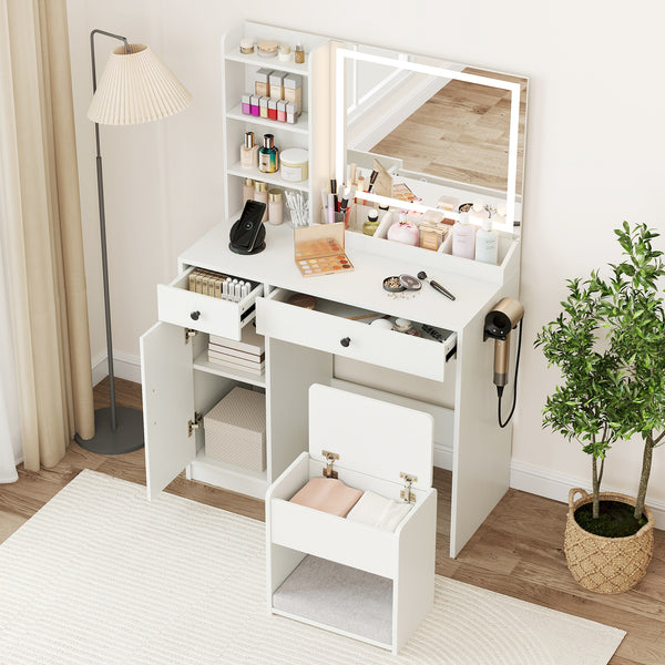 Vanity Desk with LED Lighted Mirror