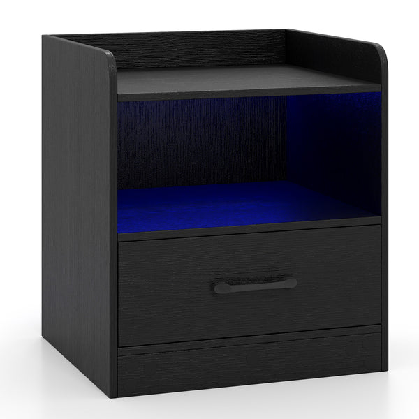 Modern Nightstand with Drawer, Small Bedside Table with Open Shelf