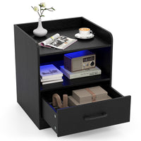 Modern Nightstand with Drawer, Small Bedside Table with Open Shelf