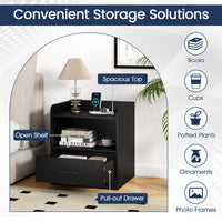 Modern Nightstand with Drawer, Small Bedside Table with Open Shelf