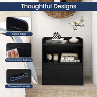 Modern Nightstand with Drawer, Small Bedside Table with Open Shelf
