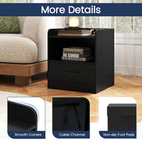 Modern Nightstand with Drawer, Small Bedside Table with Open Shelf