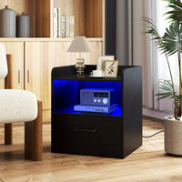 Modern Nightstand with Drawer, Small Bedside Table with Open Shelf