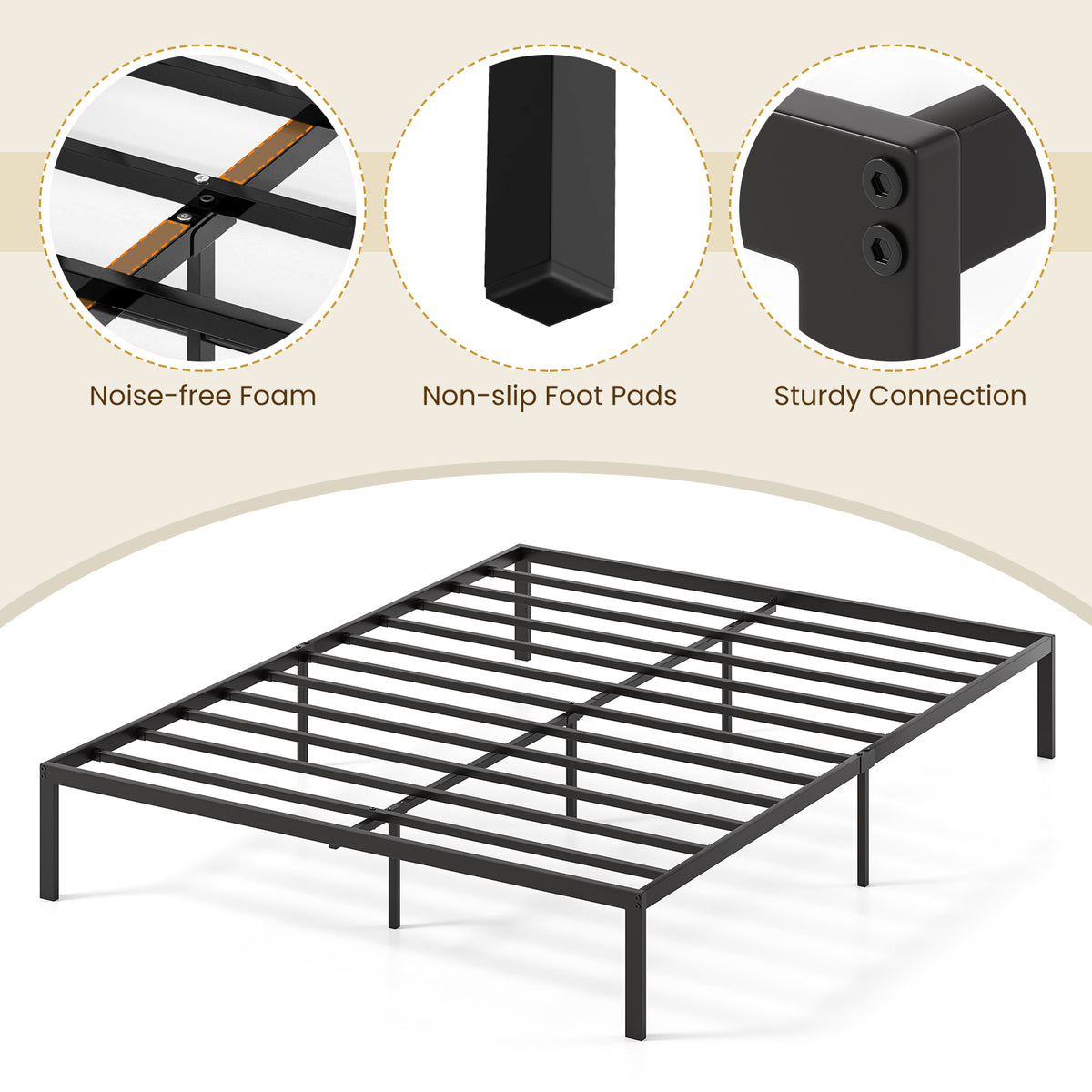 Metal Bed Frame, Platform Bed, Heavy Duty Support Slats Mattress Foundation