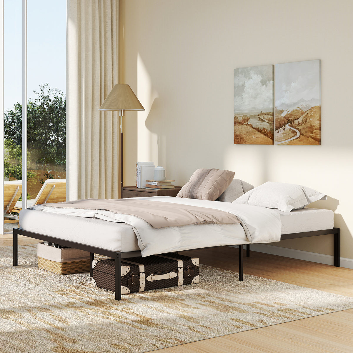 Metal Bed Frame, Platform Bed, Heavy Duty Support Slats Mattress Foundation