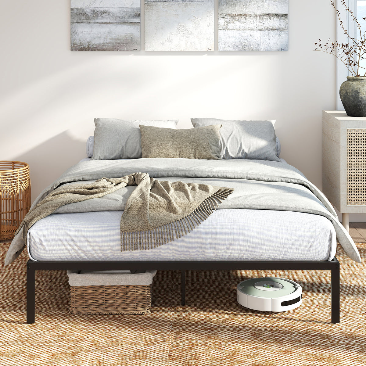 Metal Bed Frame, Platform Bed, Heavy Duty Support Slats Mattress Foundation