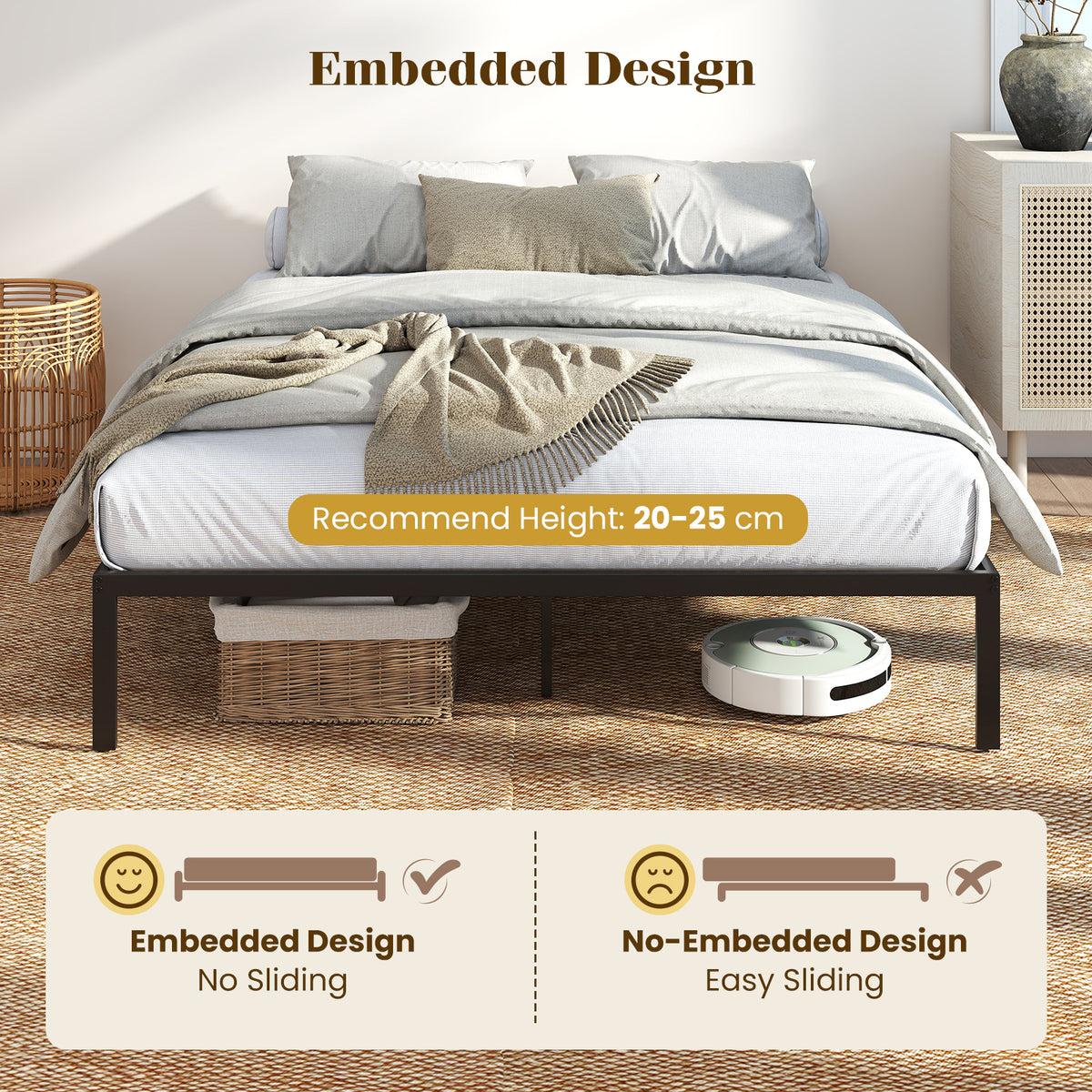 Metal Bed Frame, Platform Bed, Heavy Duty Support Slats Mattress Foundation
