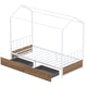 Single Size House Bed with 2 Drawers Heavy-Duty Metal Platform Bed with Roof