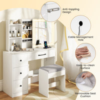 Makeup Table and Chair Set with 4 Drawers and Storage Shelves