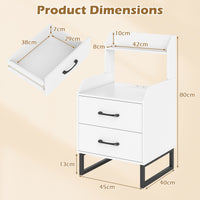 Modern Bedside Table with Built-in Charging Station and LED Lights