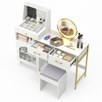 Vanity Desk with Rotatable Mirror and Lights Makeup Dressing Table