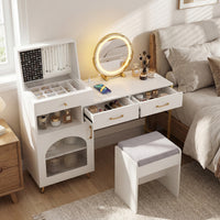 Vanity Desk with Rotatable Mirror and Lights Makeup Dressing Table