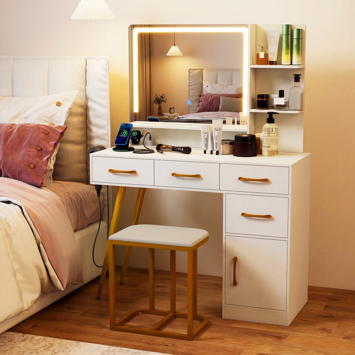 Vanity Set with 3 Lighting Modes and Adjustable Brightness for Family