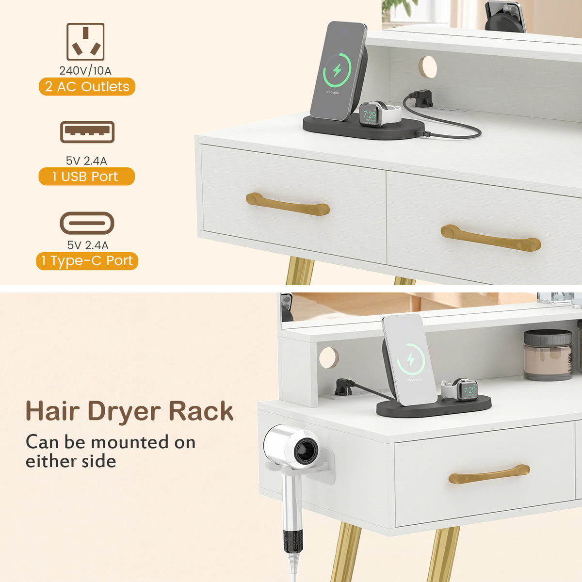 Vanity Set with 3 Lighting Modes and Adjustable Brightness for Family