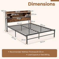 Double/Queen Size Bed Frame with LED Lights and Charging Station