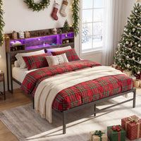 Double/Queen Size Bed Frame with LED Lights and Charging Station