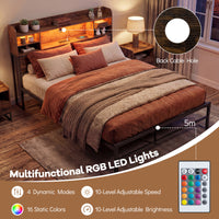 Double/Queen Size Bed Frame with LED Lights and Charging Station