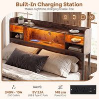 Double/Queen Size Bed Frame with LED Lights and Charging Station