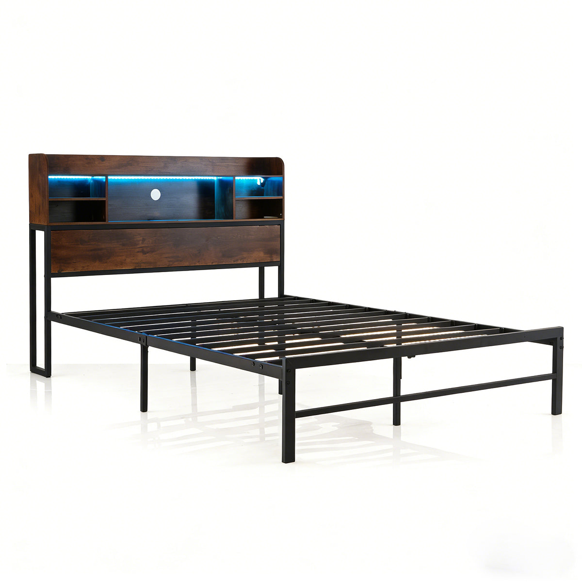 Double/Queen Size Bed Frame with LED Lights and Charging Station