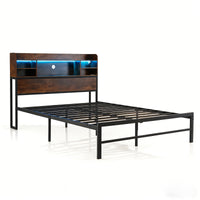 Double/Queen Size Bed Frame with LED Lights and Charging Station