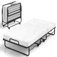 Folding Bed with Mattress, Single Size Rolling Guest Bed with Memory Foam Mattress