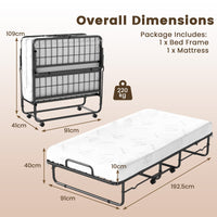 Folding Bed with Mattress, Single Size Rolling Guest Bed with Memory Foam Mattress