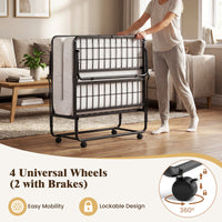Folding Bed with Mattress, Single Size Rolling Guest Bed with Memory Foam Mattress