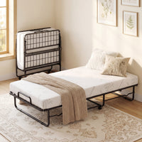 Folding Bed with Mattress, Single Size Rolling Guest Bed with Memory Foam Mattress