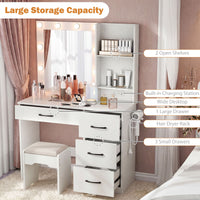 Makeup Vanity Desk with Mirror and 3-Color LED Lights Charging Station