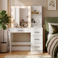 Makeup Vanity Desk with Mirror and 3-Color LED Lights Charging Station