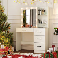 Makeup Vanity Desk with Mirror and 3-Color LED Lights Charging Station