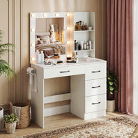 Makeup Vanity Desk with Mirror and 3-Color LED Lights Charging Station