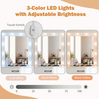 Makeup Vanity Desk with Mirror and 3-Color LED Lights Charging Station