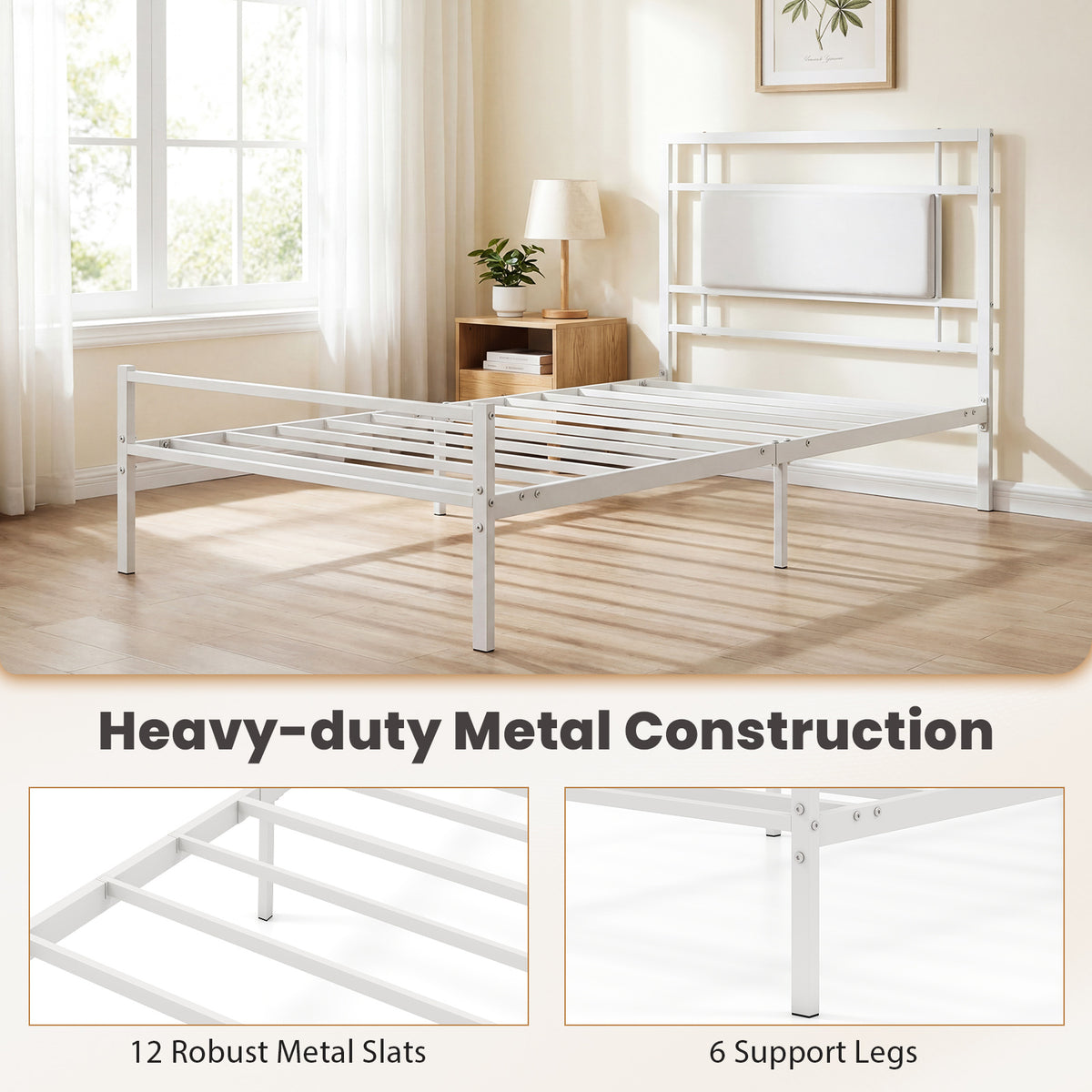 Giantex Metal Platform Bed with Headboard, Heavy-Duty Mattress Foundation