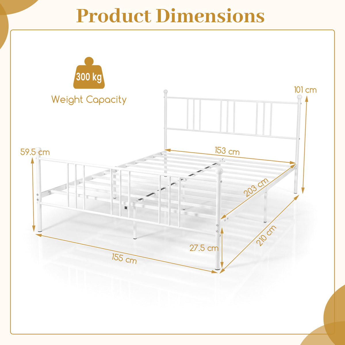 Queen Size Bed Frame, Metal Platform Mattress Foundation with Headboard and Footboard