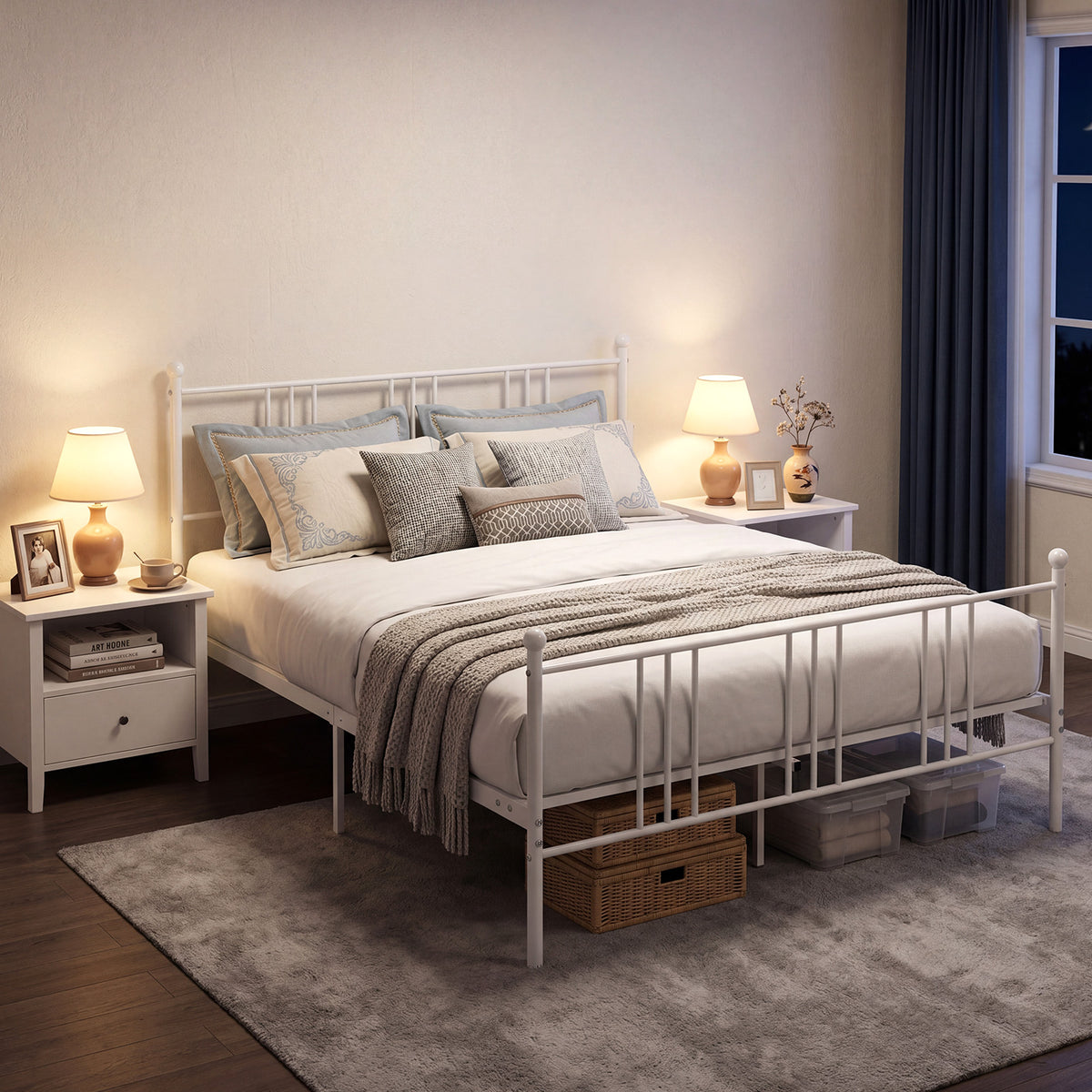 Queen Size Bed Frame, Metal Platform Mattress Foundation with Headboard and Footboard