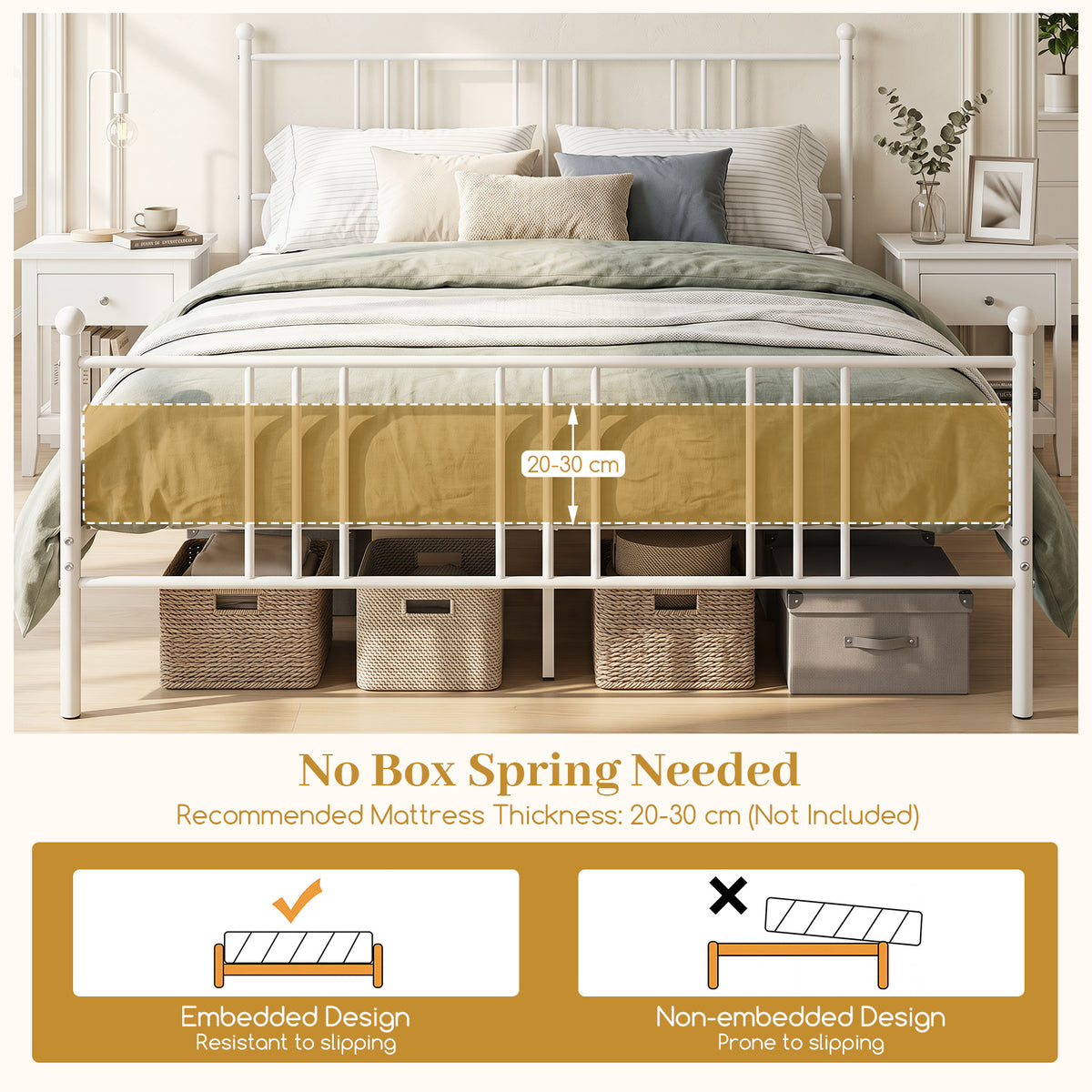 Queen Size Bed Frame, Metal Platform Mattress Foundation with Headboard and Footboard