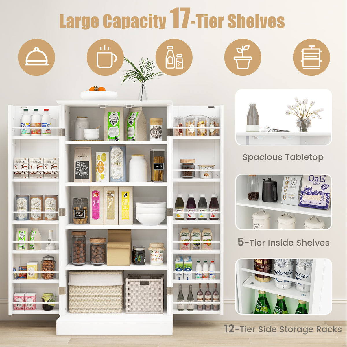 Giantex 120cm Kitchen Storage Cabinet, Freestanding Buffet Cupboards Sideboard