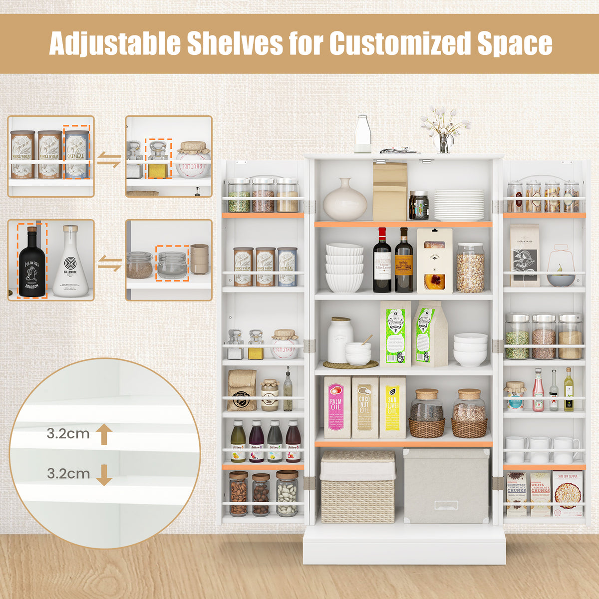 Giantex 120cm Kitchen Storage Cabinet, Freestanding Buffet Cupboards Sideboard